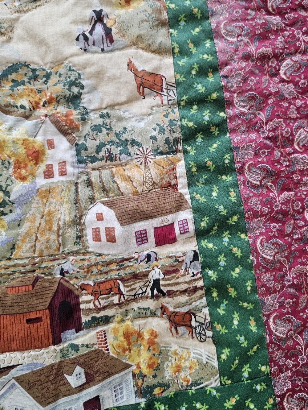 Handmade Cottagecore Quilt Lap Blanket Farmhouse Village Paisley Floral 46x33.5 - Picture 5 of 6